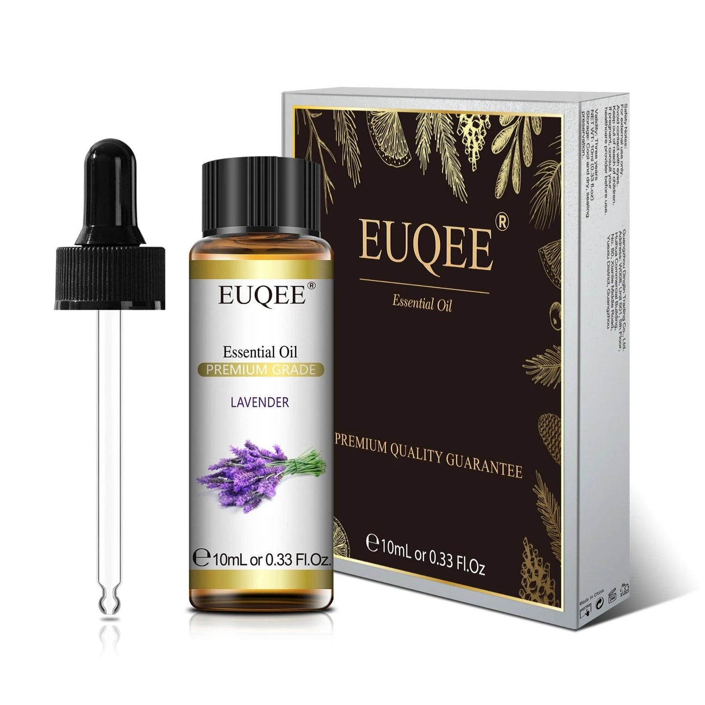Flacon d’huile essentielle EUQEE 10ml avec compte-gouttes, parfait pour aromathérapie