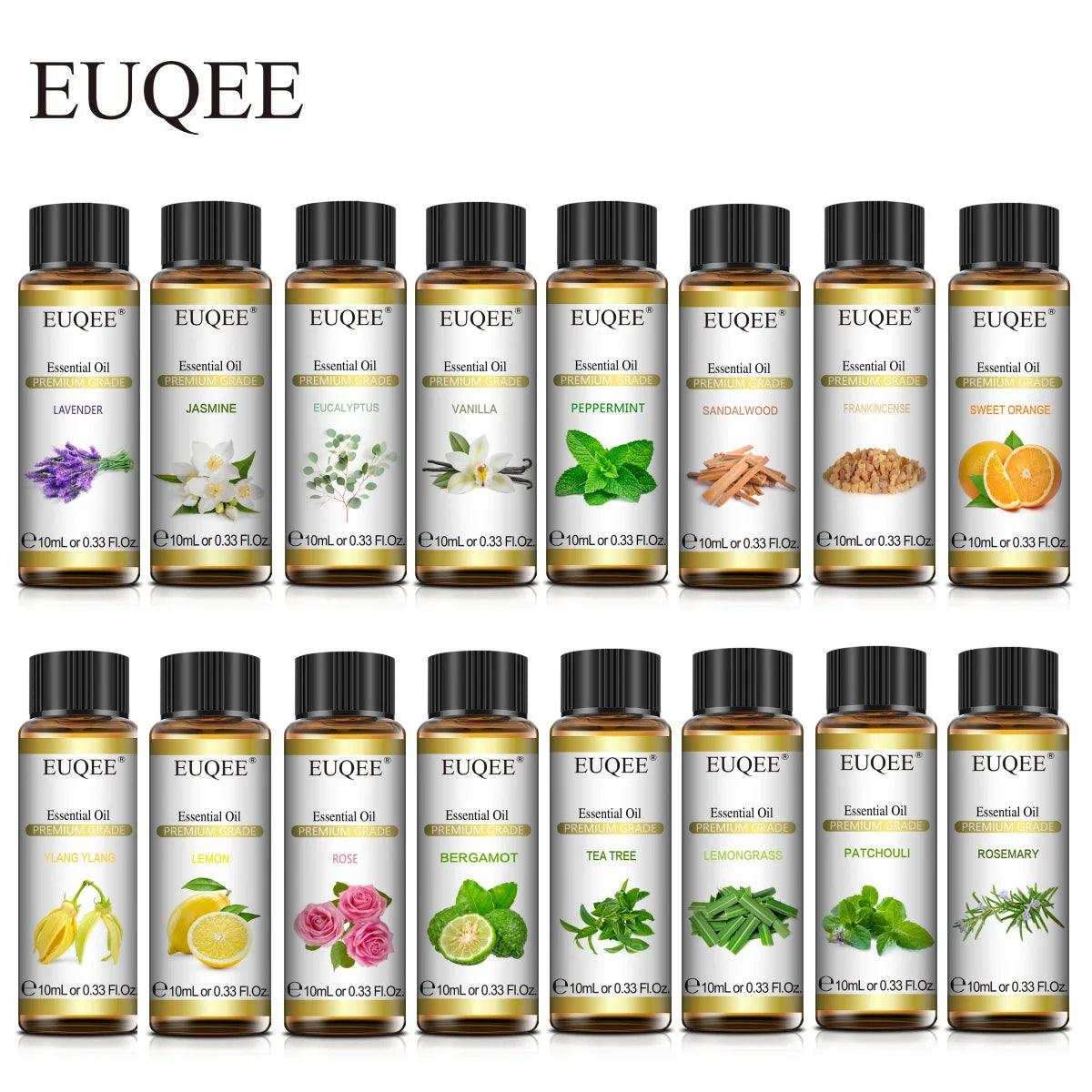 Utilisation des huiles essentielles EUQEE pour un massage relaxant.