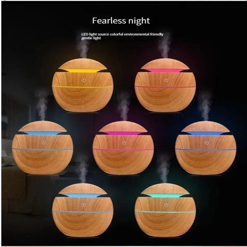 Humidificateur ultrasonique LED avec finition bois pour bureau et maison