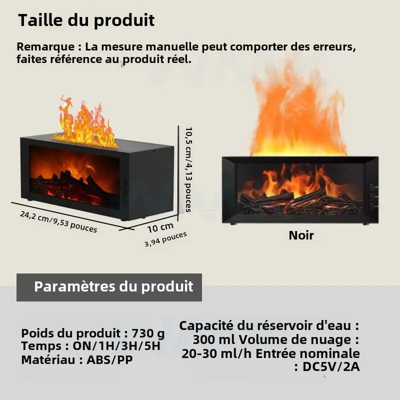 Diffuseur flamme 300 ml – ambiance cheminée & télécommande