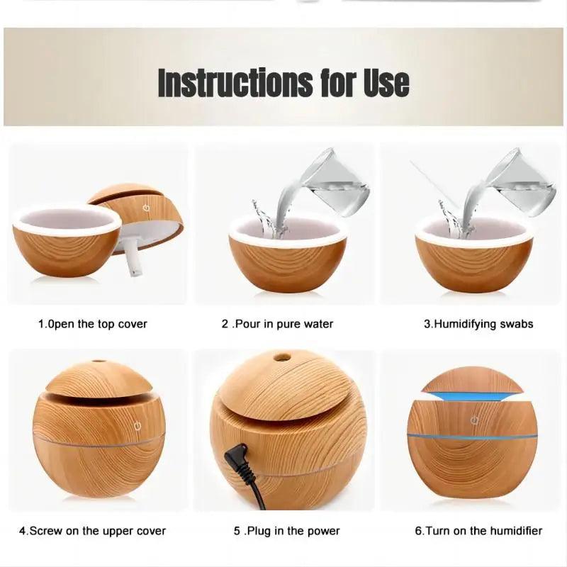 Mode d’emploi du diffuseur USB 150 ml : eau, huiles essentielles et LED
