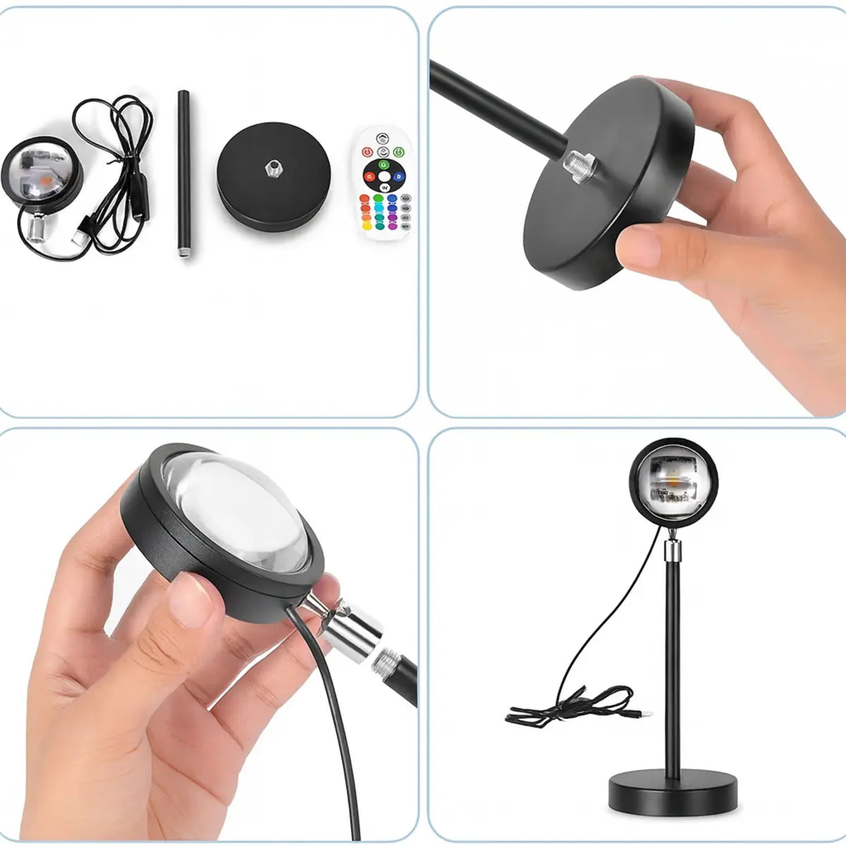 Lampe Sunset LED noire avec télécommande RF, projecteur effet coucher de soleil