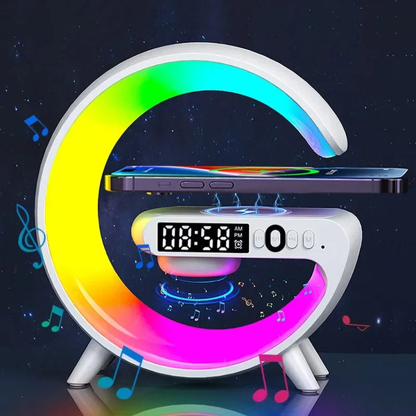 Station de charge sans fil 15W avec enceinte Bluetooth et lumière RGB