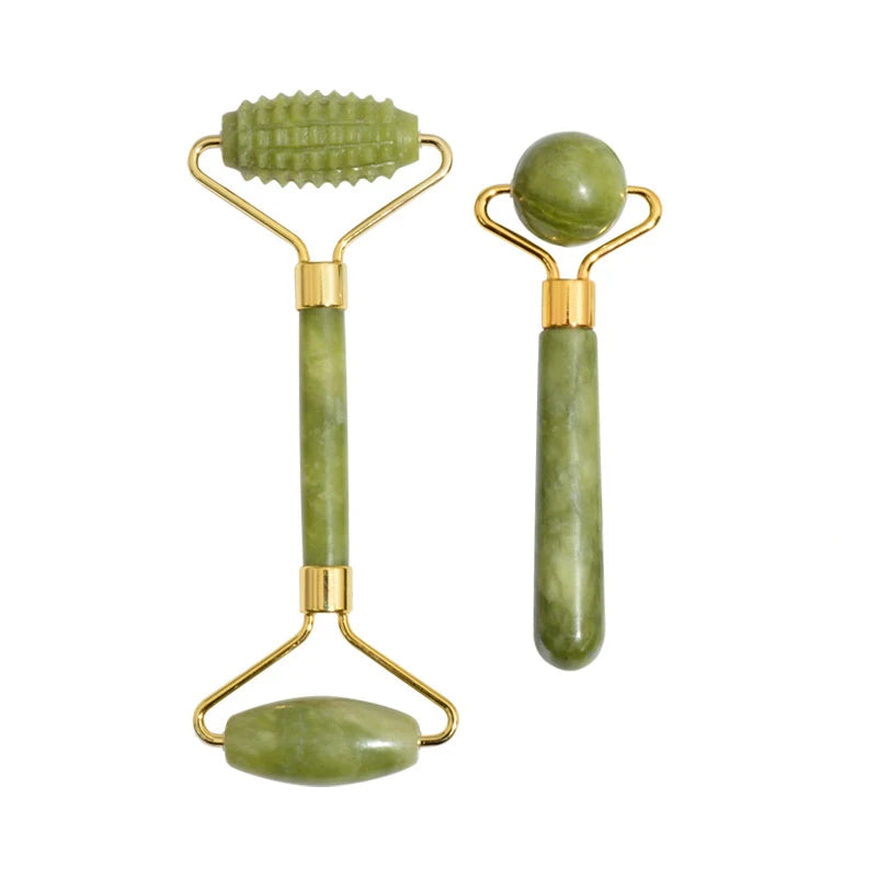 Lot de deux rouleaux de jade pour massage facial