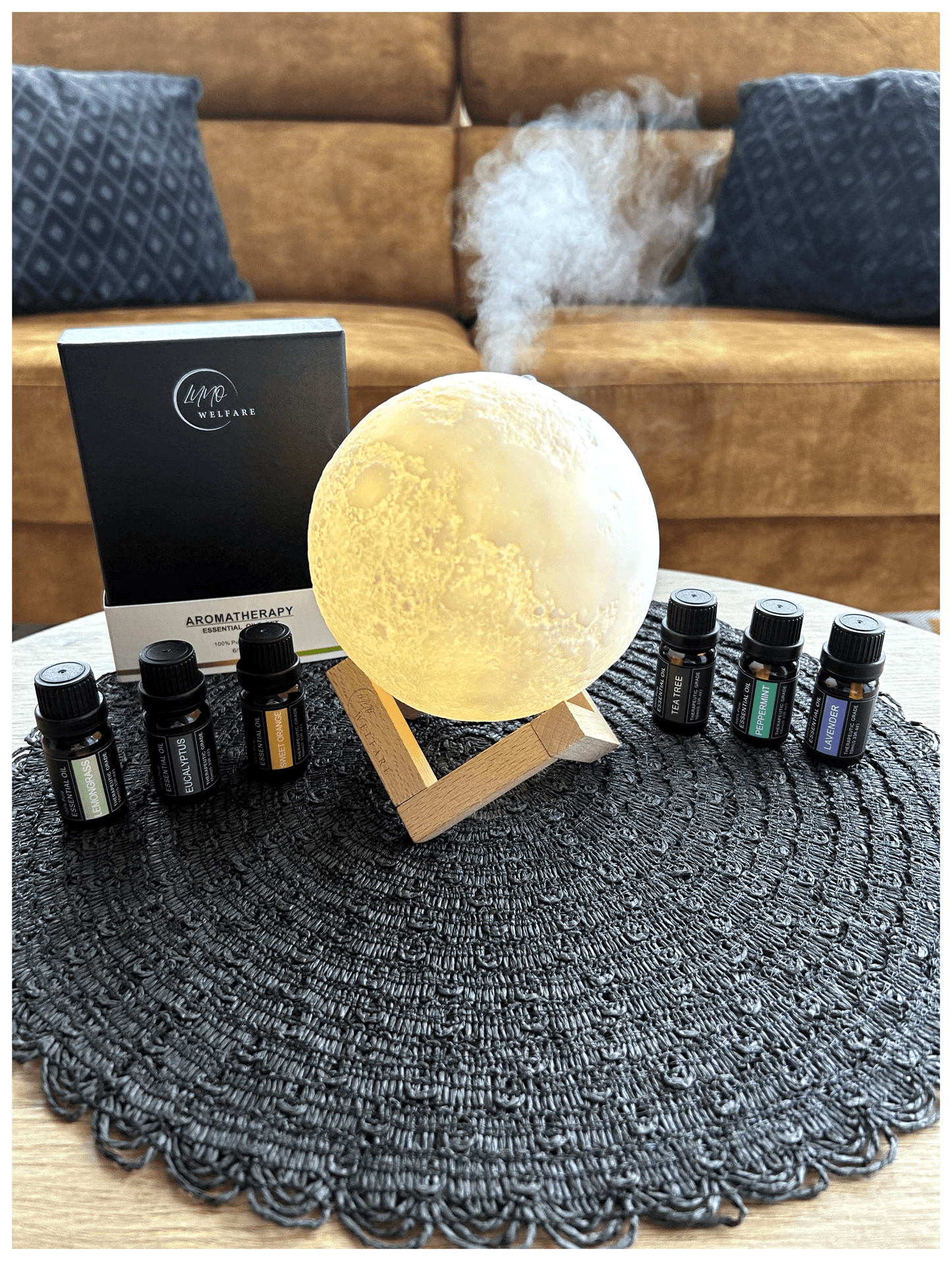 Coffret aromathérapie avec diffuseur LED et huiles essentielles pures