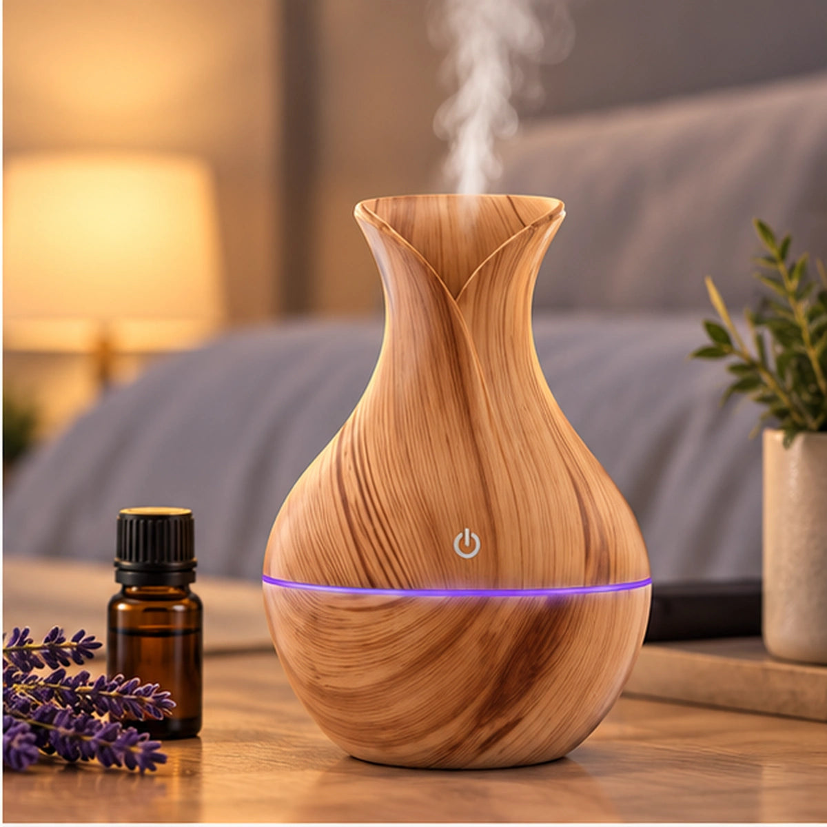 Diffuseur USB ultrasonique 130 ml bois clair dans une chambre