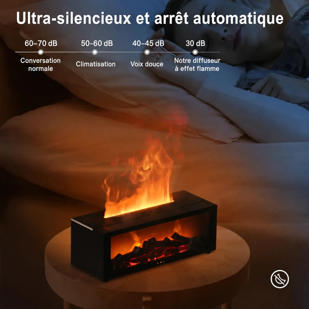 Diffuseur flamme noir au fonctionnement discret avec arrêt automatique sans eau