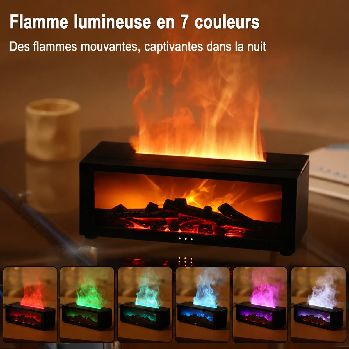 Diffuseur flamme LED RGB avec sept couleurs lumineuses