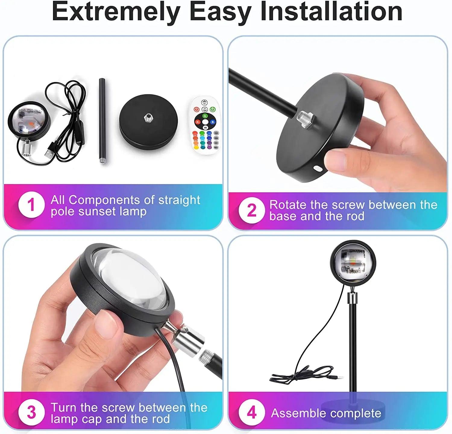 Lampe coucher de soleil orientée vers un mur pour créer un halo doux dans un salon
