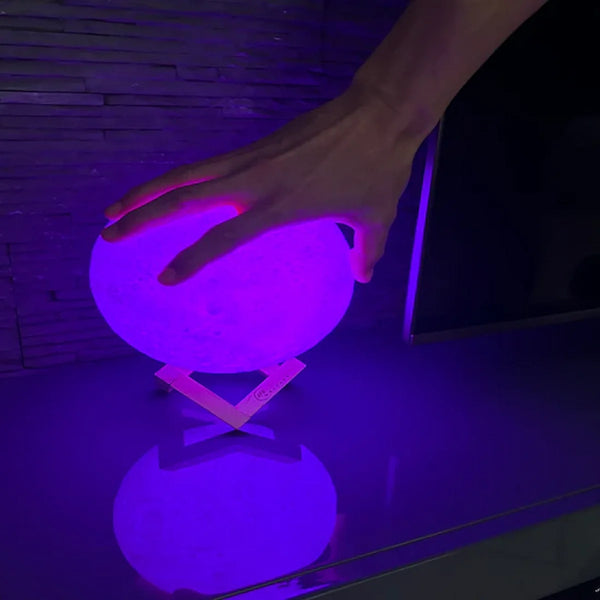 Lampe Lune 3D 18 cm rechargeable USB-C avec socle bois