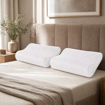 Lot de 2 oreillers cervicaux mémoire de forme 50D avec housse Ice-Silk sur un lit double